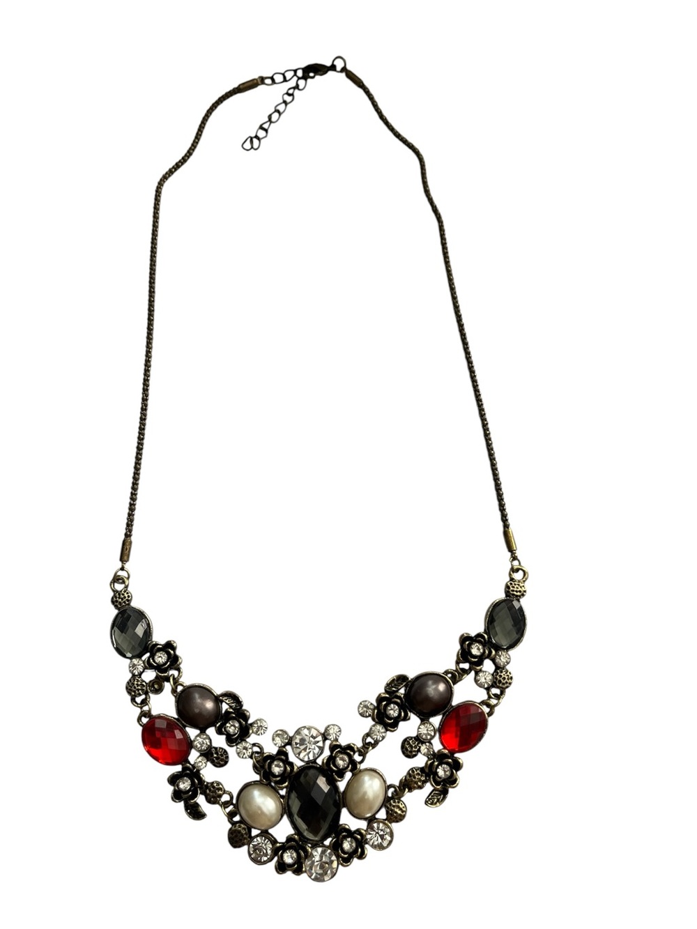 Statement Red and Black Gemstone Bib Necklace - Women Jewelry